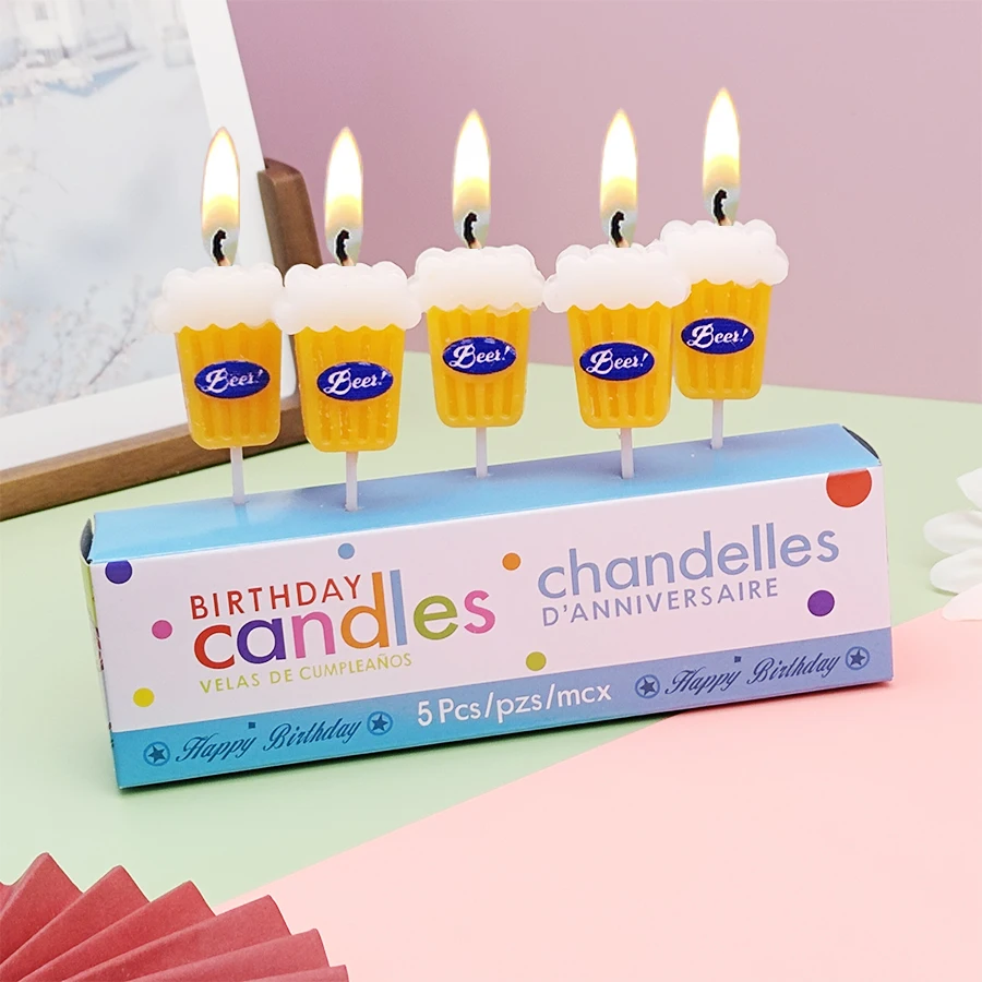 5PCS Beer Themed Birthday Cake Decoration Candles for Men's Father's Day Adult Bar Party Cartoon Candles