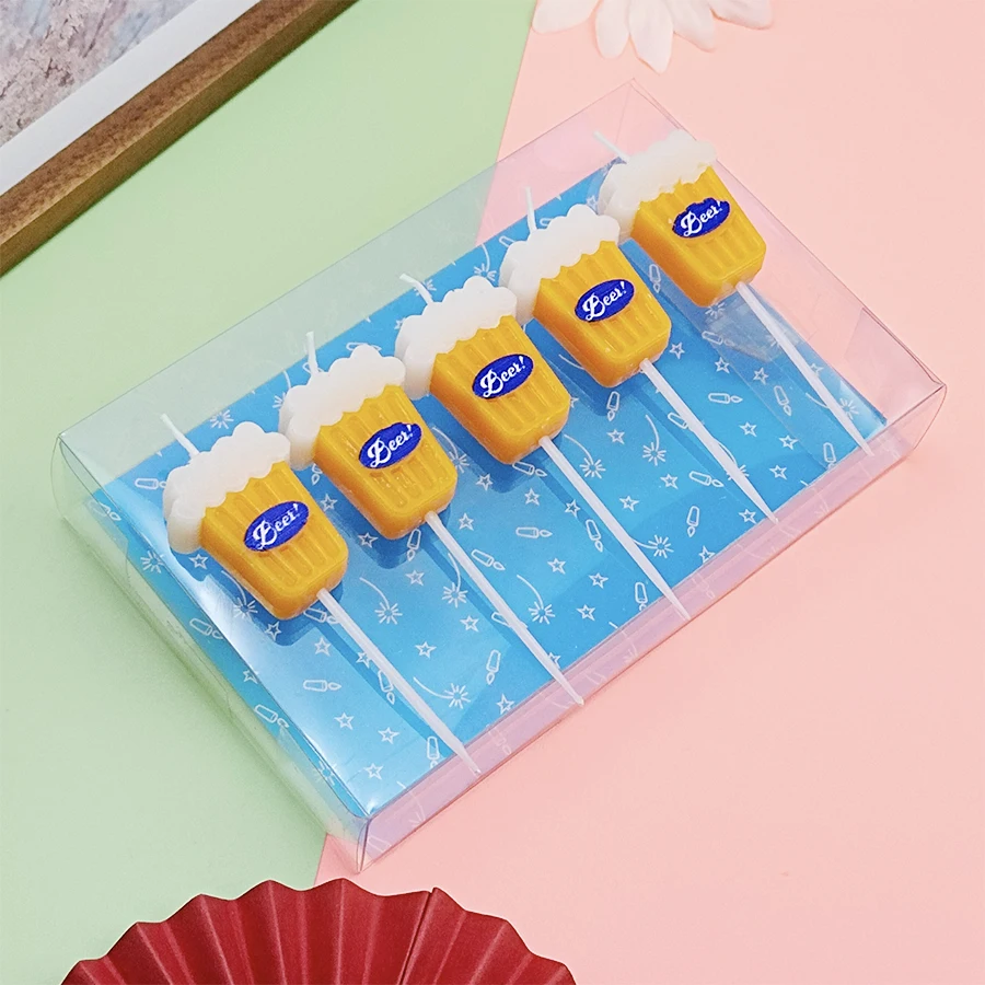 5PCS Beer Themed Birthday Cake Decoration Candles for Men's Father's Day Adult Bar Party Cartoon Candles