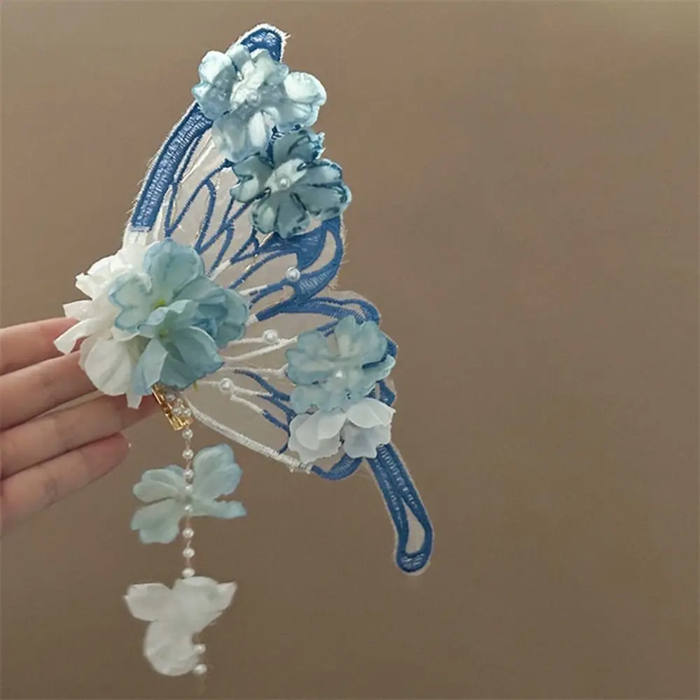 2pcs/set Ancient Style Fairy Tale Hairclips Elegant Styling Tassel Hairpin Extra Large Flower Silk Headwear For Women Girls