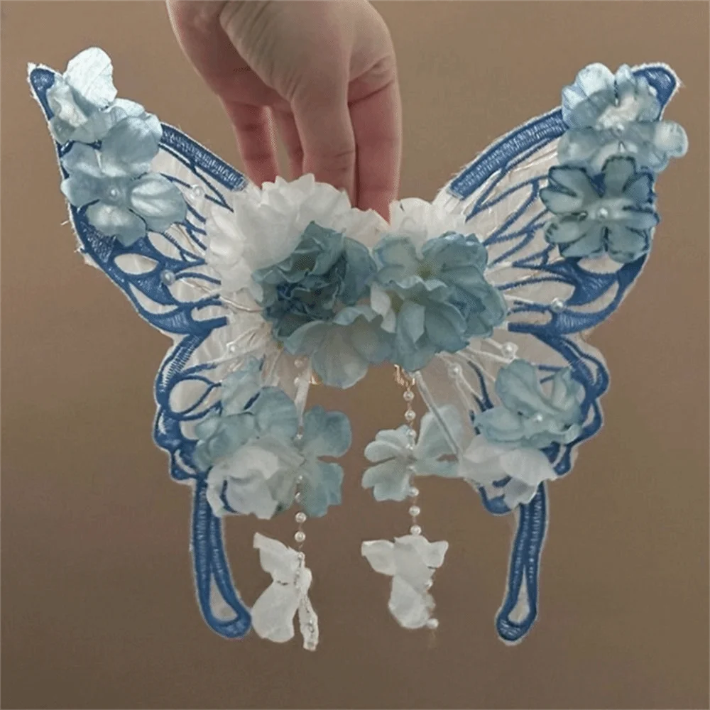 2pcs/set Ancient Style Fairy Tale Hairclips Elegant Styling Tassel Hairpin Extra Large Flower Silk Headwear For Women Girls
