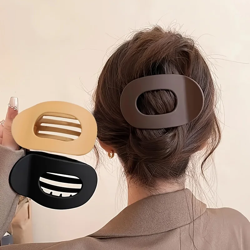4pcs/set Matte Oval Flat Clip, Minimalist Matte Curved Hair Clip for Women Girls Thick Hair