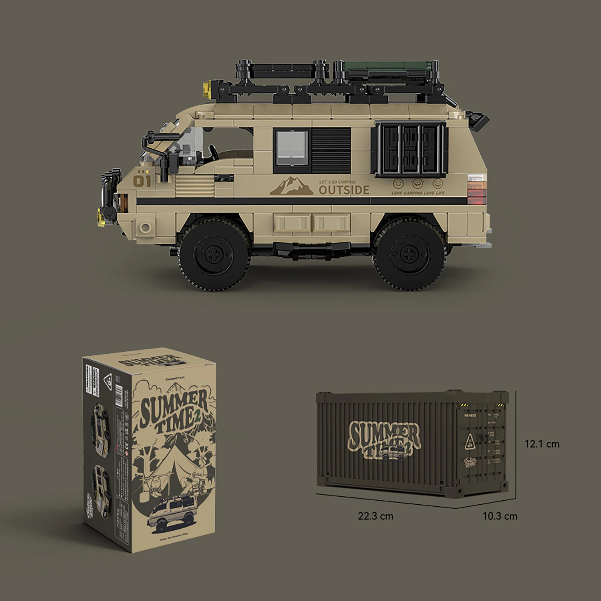 489pcs Summer Time 2 City Retro L300 4x4 Camper Van Building Blocks PB8823 Technical RV Car Model Bricks Toys for Adults Gifts