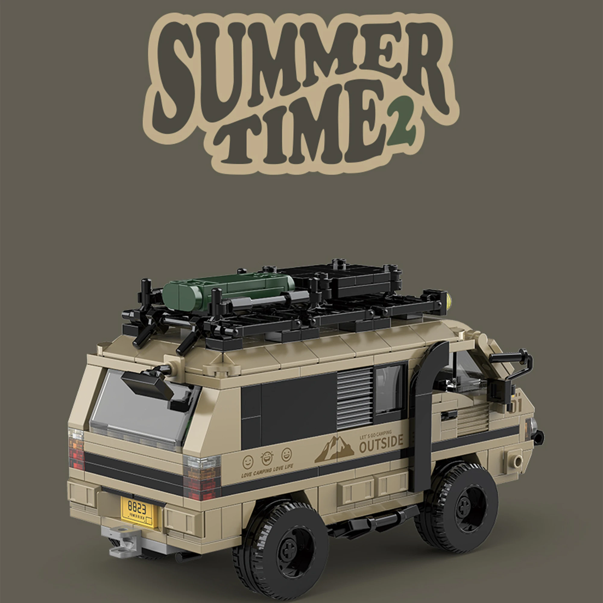 489pcs Summer Time 2 City Retro L300 4x4 Camper Van Building Blocks PB8823 Technical RV Car Model Bricks Toys for Adults Gifts