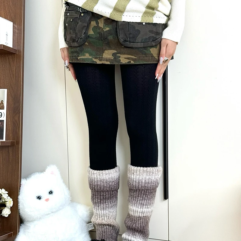 150g Autumn Winter Vertical Striped Tights Women Vintage Thermal Light Slimming Simple Versatile Pantyhose Underwear Leggings