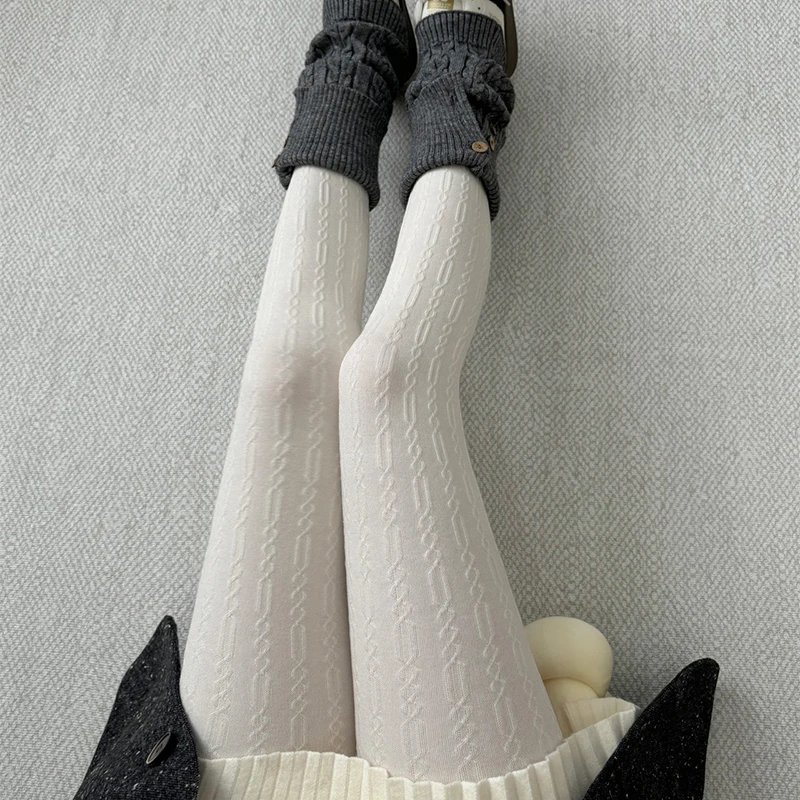 150g Autumn Winter Vertical Striped Tights Women Vintage Thermal Light Slimming Simple Versatile Pantyhose Underwear Leggings