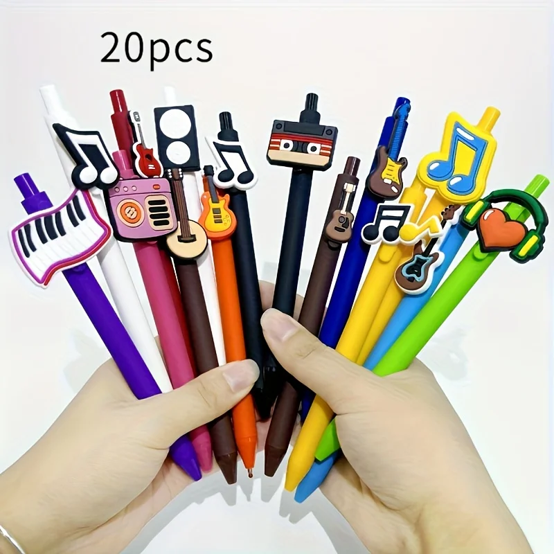 20pcs/30pcs Musical Instrument Theme Patch Pen Creative PVC Soft Adhesive Patch Neutral Pen Student Writing Stationery Ballpoint