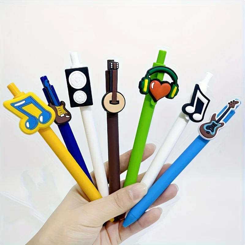 20pcs/30pcs Musical Instrument Theme Patch Pen Creative PVC Soft Adhesive Patch Neutral Pen Student Writing Stationery Ballpoint
