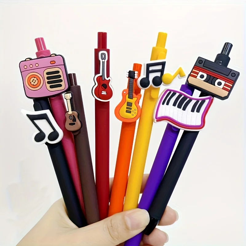 20pcs/30pcs Musical Instrument Theme Patch Pen Creative PVC Soft Adhesive Patch Neutral Pen Student Writing Stationery Ballpoint