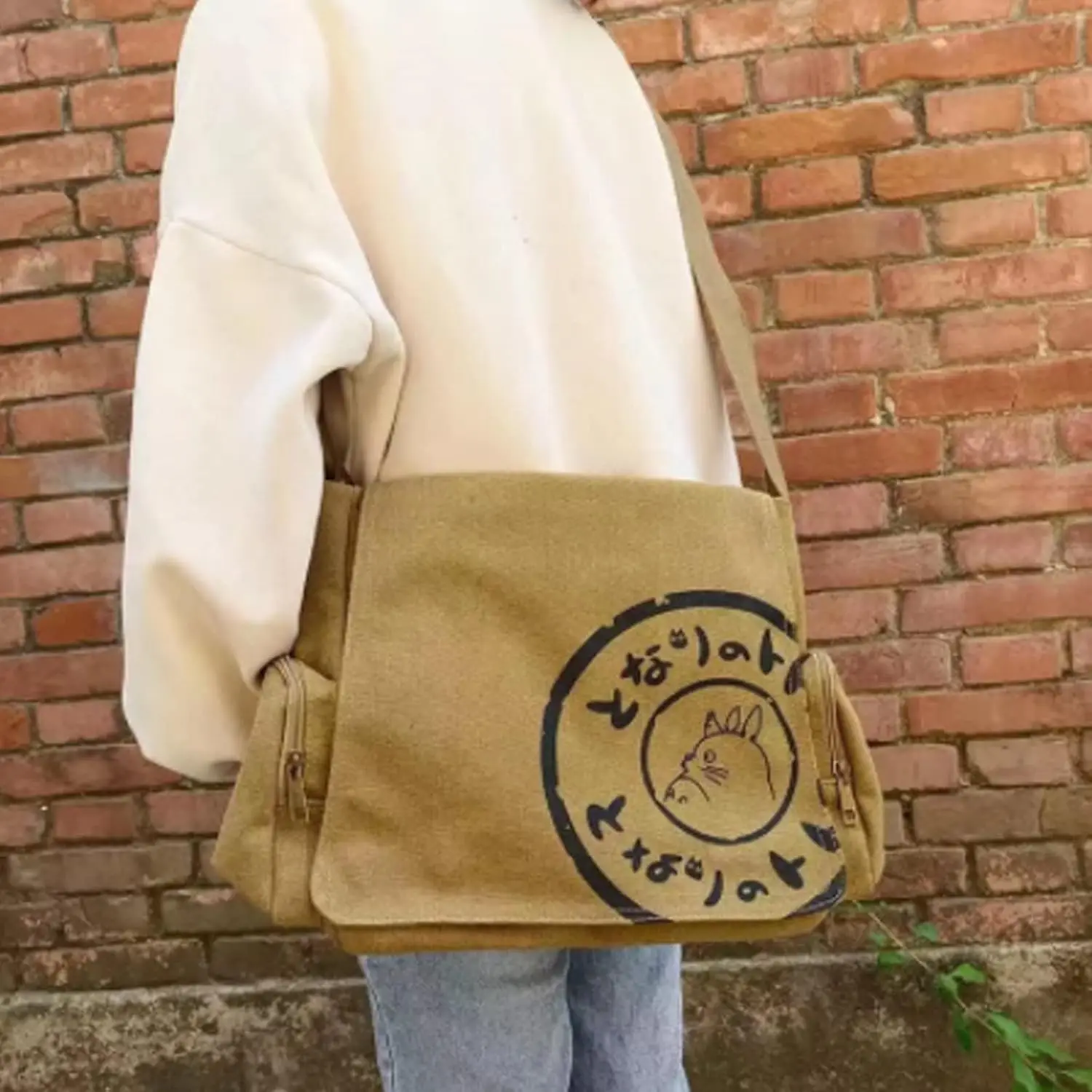 Korean Style Large Capacity Canvas Messenger Bag for Men & Women, Laptop Shoulder Bag, Casual Crossbody Tote
