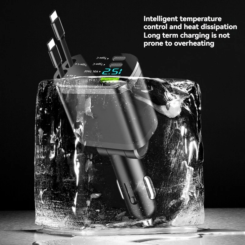 Elough Retractable Car Charger 5 in 1 Fast Charging Car Charger Retractable Cable 2 type c Ports Car Charger Adapter Compatible