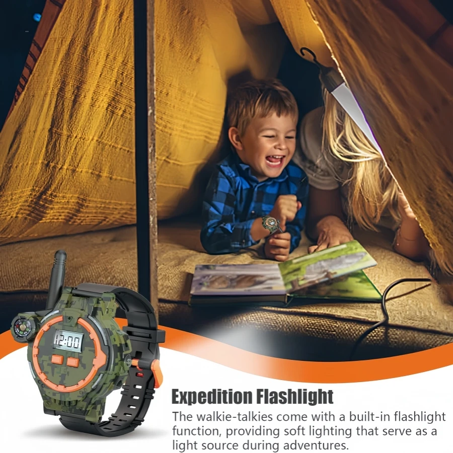 2PCSRechargeableWalkieTalkiesforKids,Two-WayRadioWalkyTalkywithFlashlightandCompass,200MeterTransmissionRange,Out