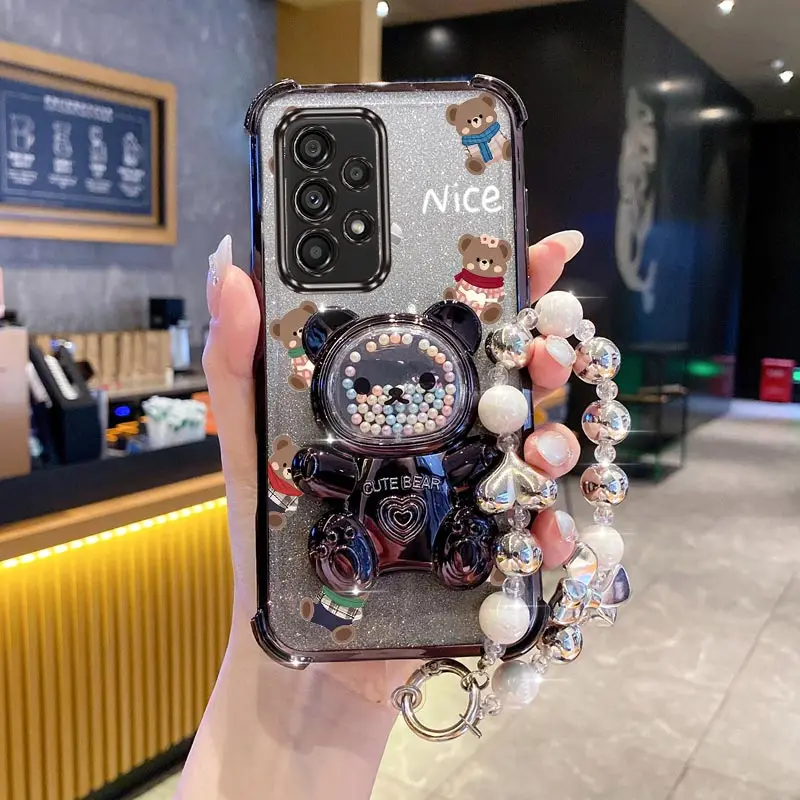 Luxury Jewelry Glitter Scarf Bear Phone Holder Case For Samsung Galaxy A13 A14 A15 A16 A24 A25 A34 A35 A36 A54 A55 A12 A22 4G 5G