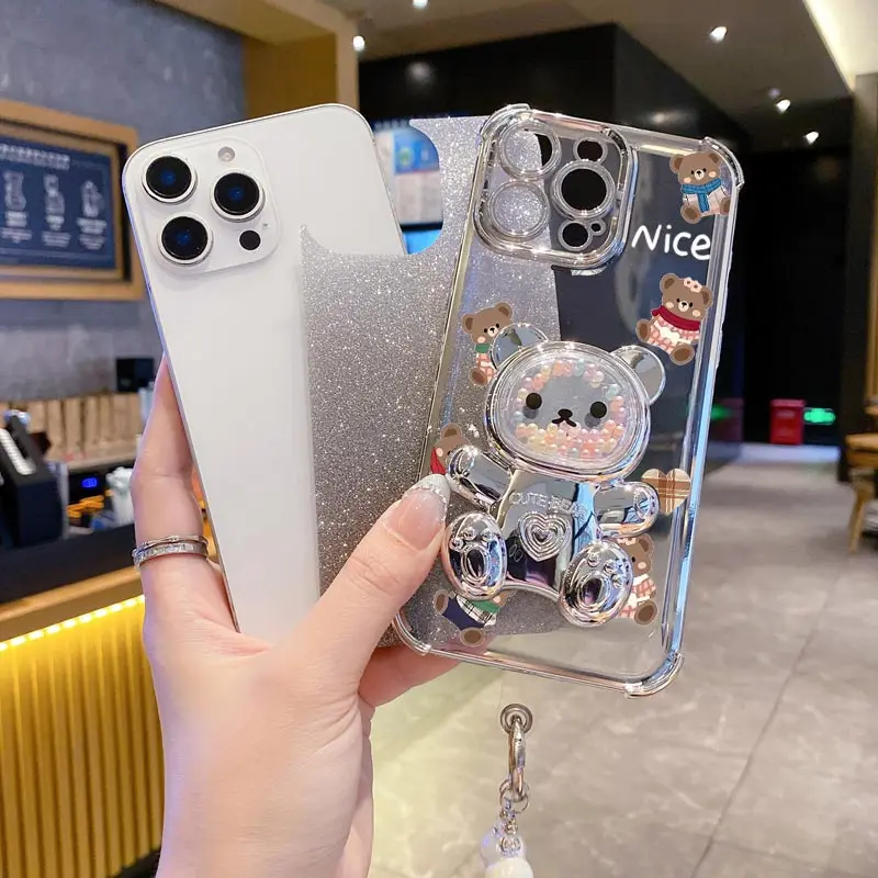 Luxury Jewelry Glitter Scarf Bear Phone Holder Case For Samsung Galaxy A13 A14 A15 A16 A24 A25 A34 A35 A36 A54 A55 A12 A22 4G 5G