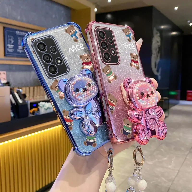 Luxury Jewelry Glitter Scarf Bear Phone Holder Case For Samsung Galaxy A13 A14 A15 A16 A24 A25 A34 A35 A36 A54 A55 A12 A22 4G 5G