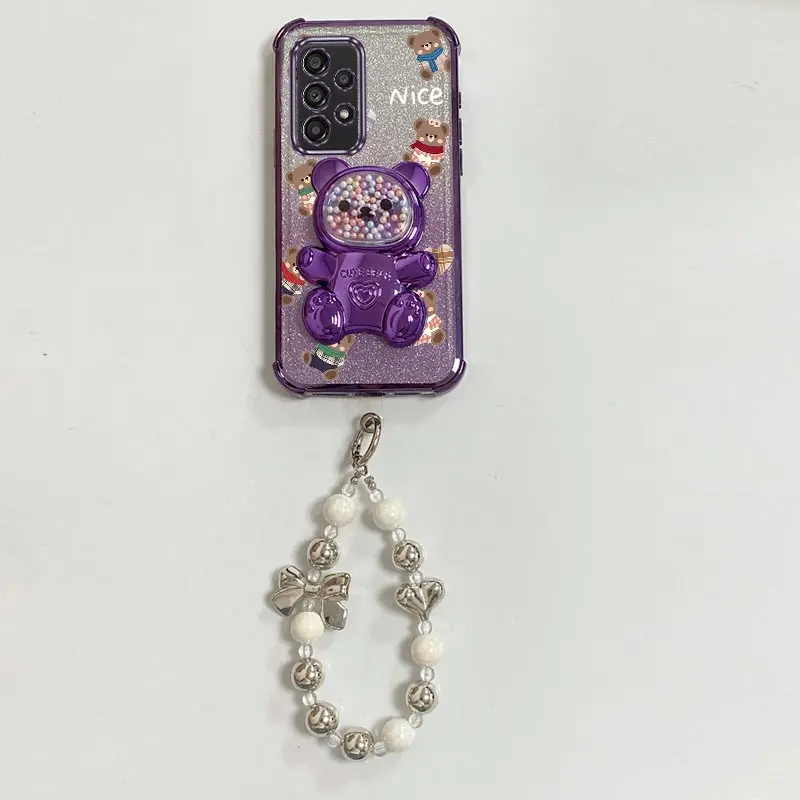 Luxury Jewelry Glitter Scarf Bear Phone Holder Case For Samsung Galaxy A13 A14 A15 A16 A24 A25 A34 A35 A36 A54 A55 A12 A22 4G 5G