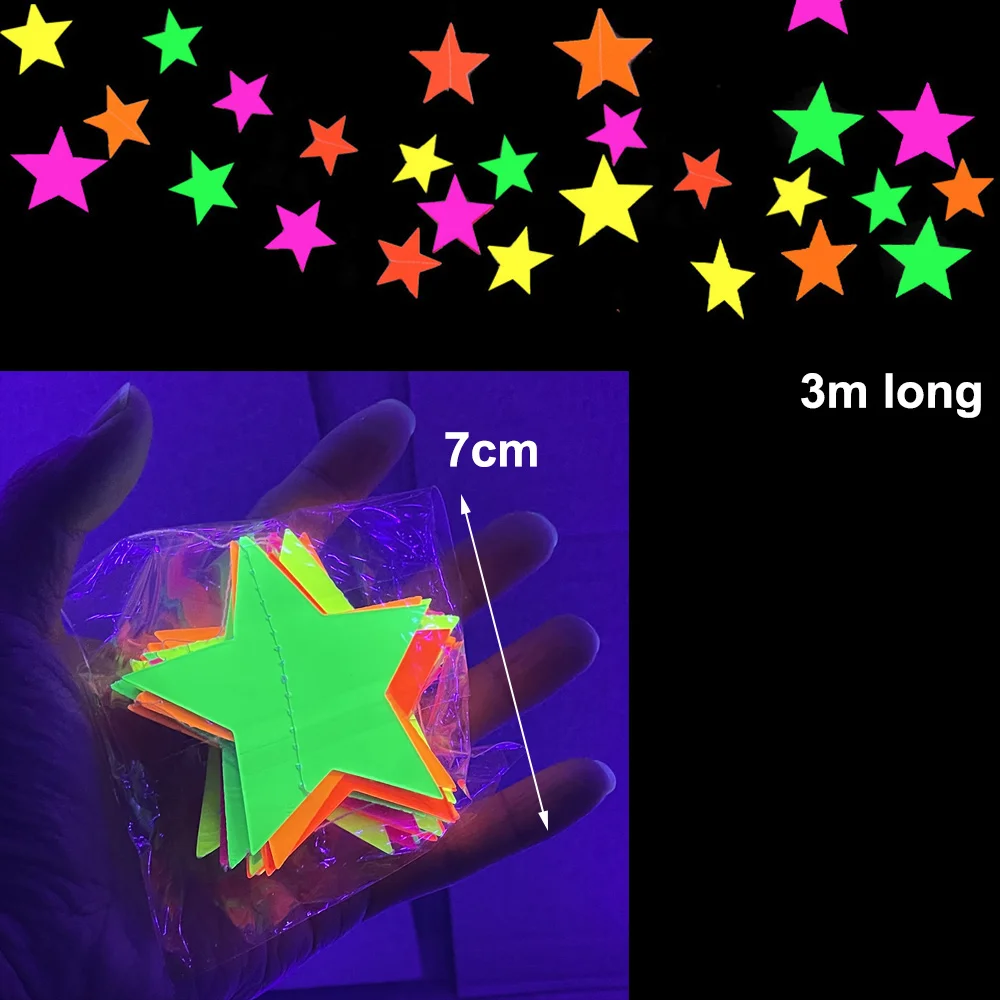 Neon Birthday Paper Garland Decorations Glow in the Dark Party Triangle Flags Bunting Black Light Reactive UV Banner Supplies
