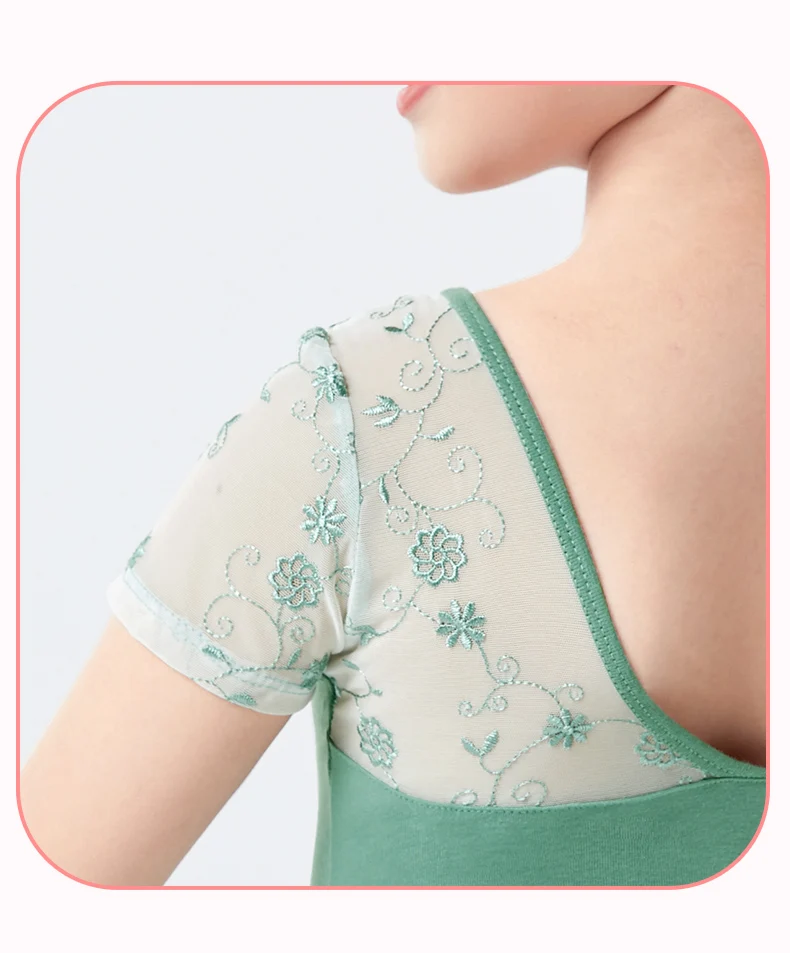 Girls Ballet Leotard Short Sleeve Dance Wear with Embroidery, Kids Dance Practice Gymnastics Outfit