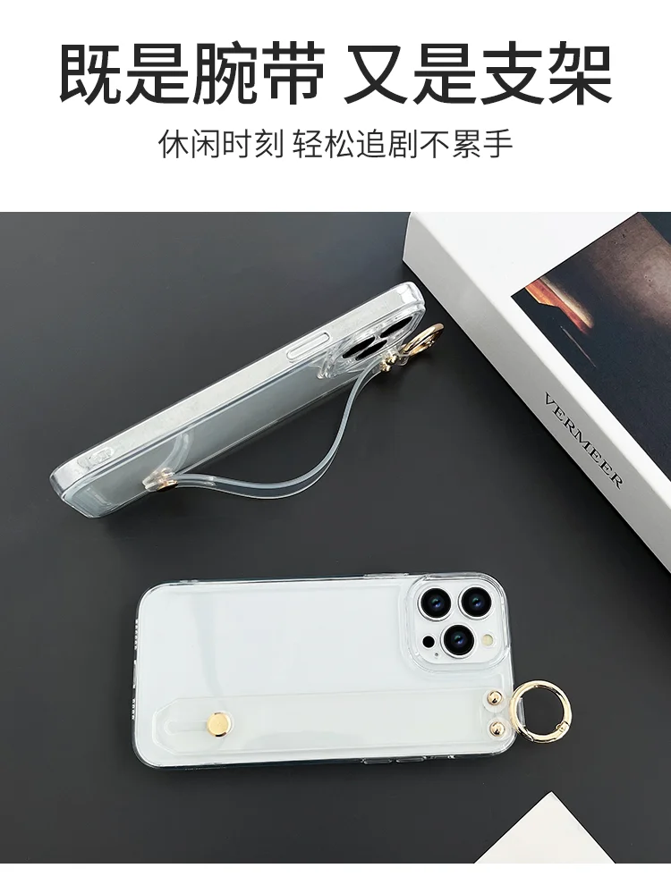 For Samsung Galaxy S20 S21 S22 S23 S24 S25 Plus Ultra FE Edge Transparent Case Wrist Strap Holder