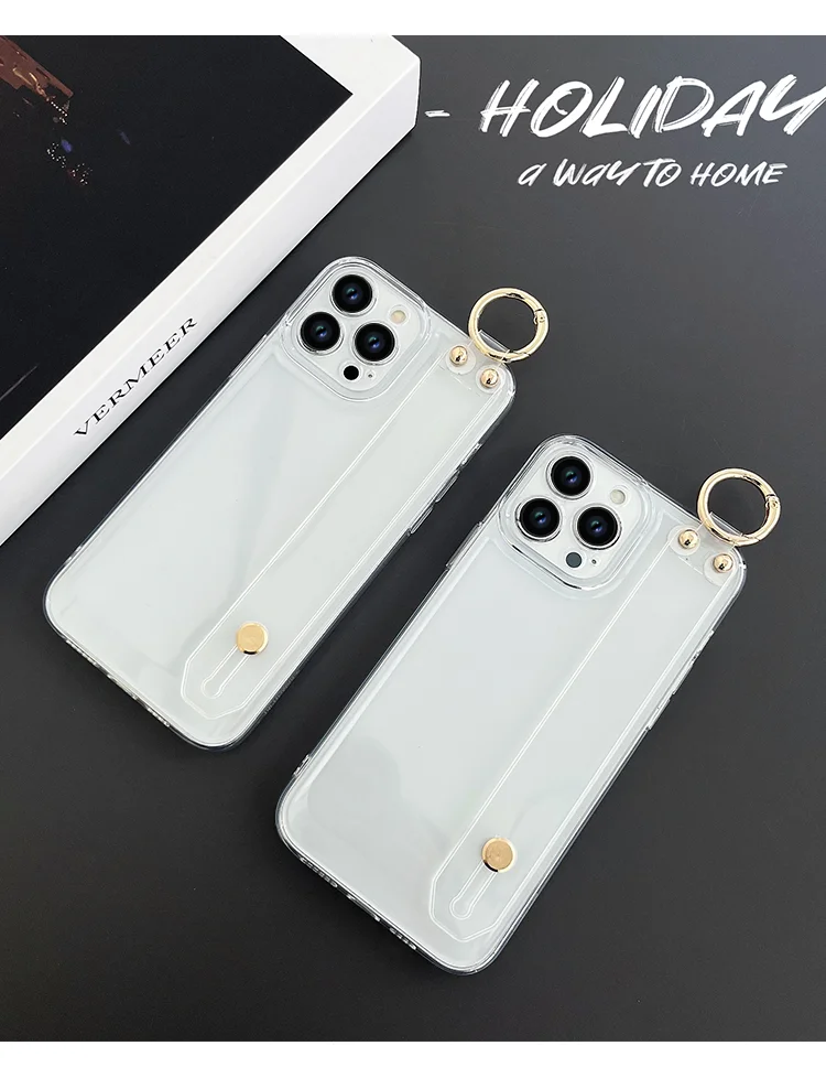 For Samsung Galaxy S20 S21 S22 S23 S24 S25 Plus Ultra FE Edge Transparent Case Wrist Strap Holder