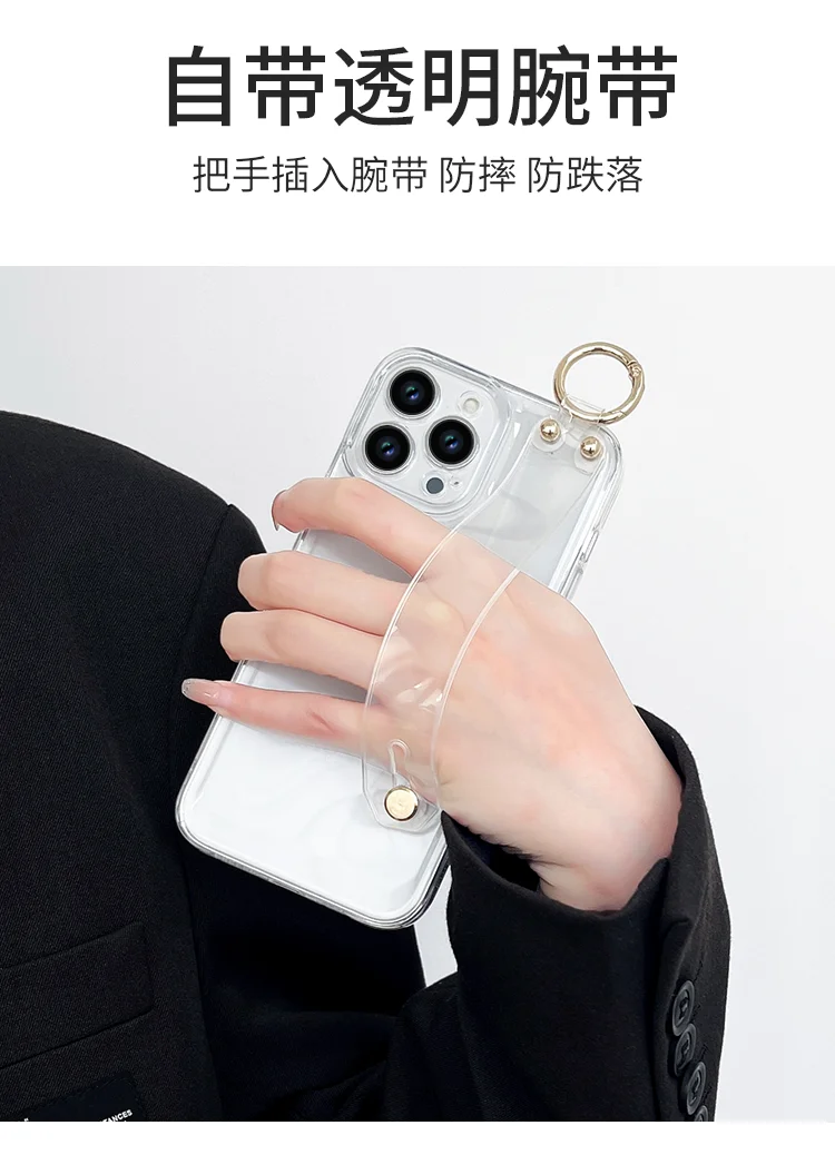For Samsung Galaxy S20 S21 S22 S23 S24 S25 Plus Ultra FE Edge Transparent Case Wrist Strap Holder