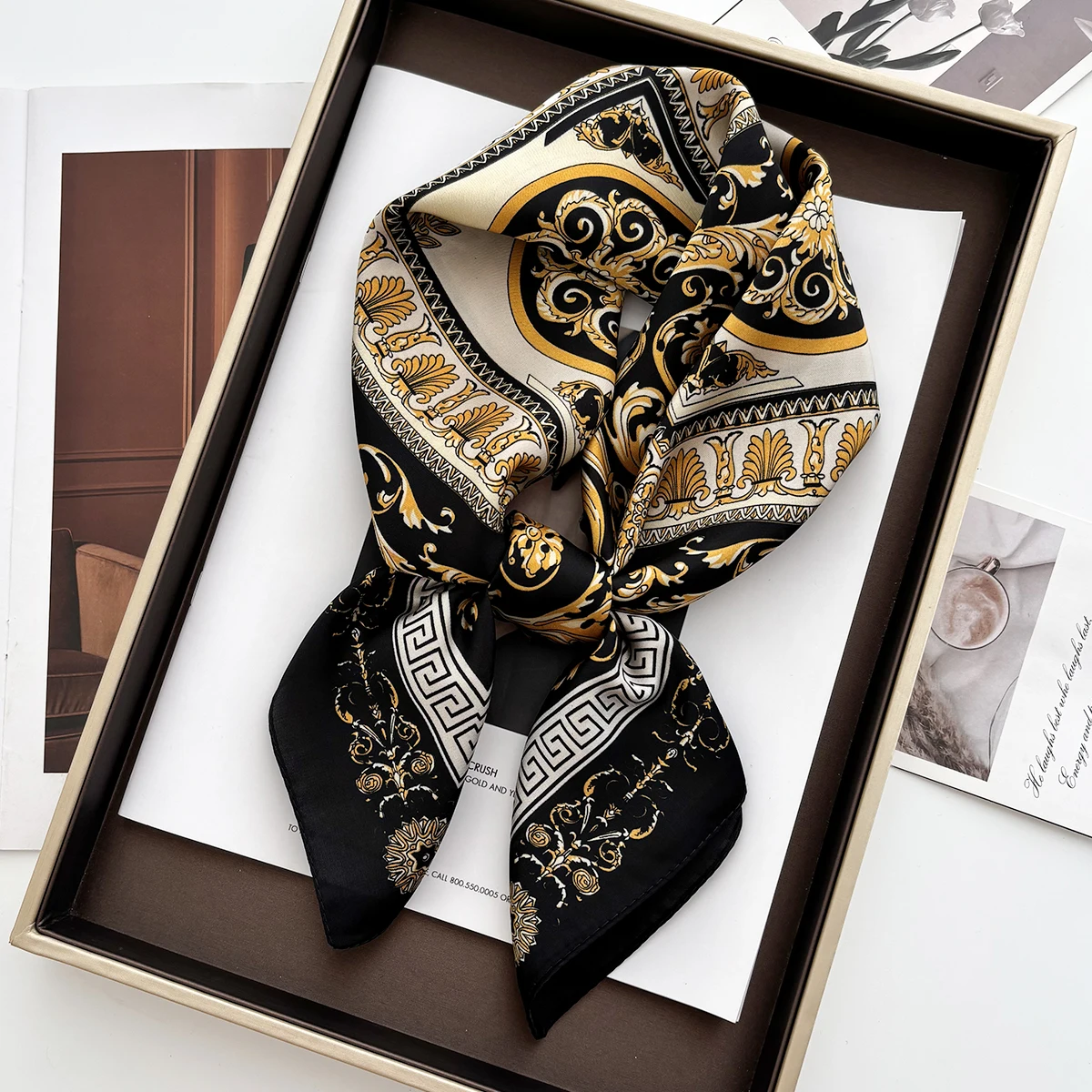 Luxury Women's Vintage Versatile Thin Satin Scarf Floral Print Hairband Spring Small Square Scarf for Tying Hair And Bags