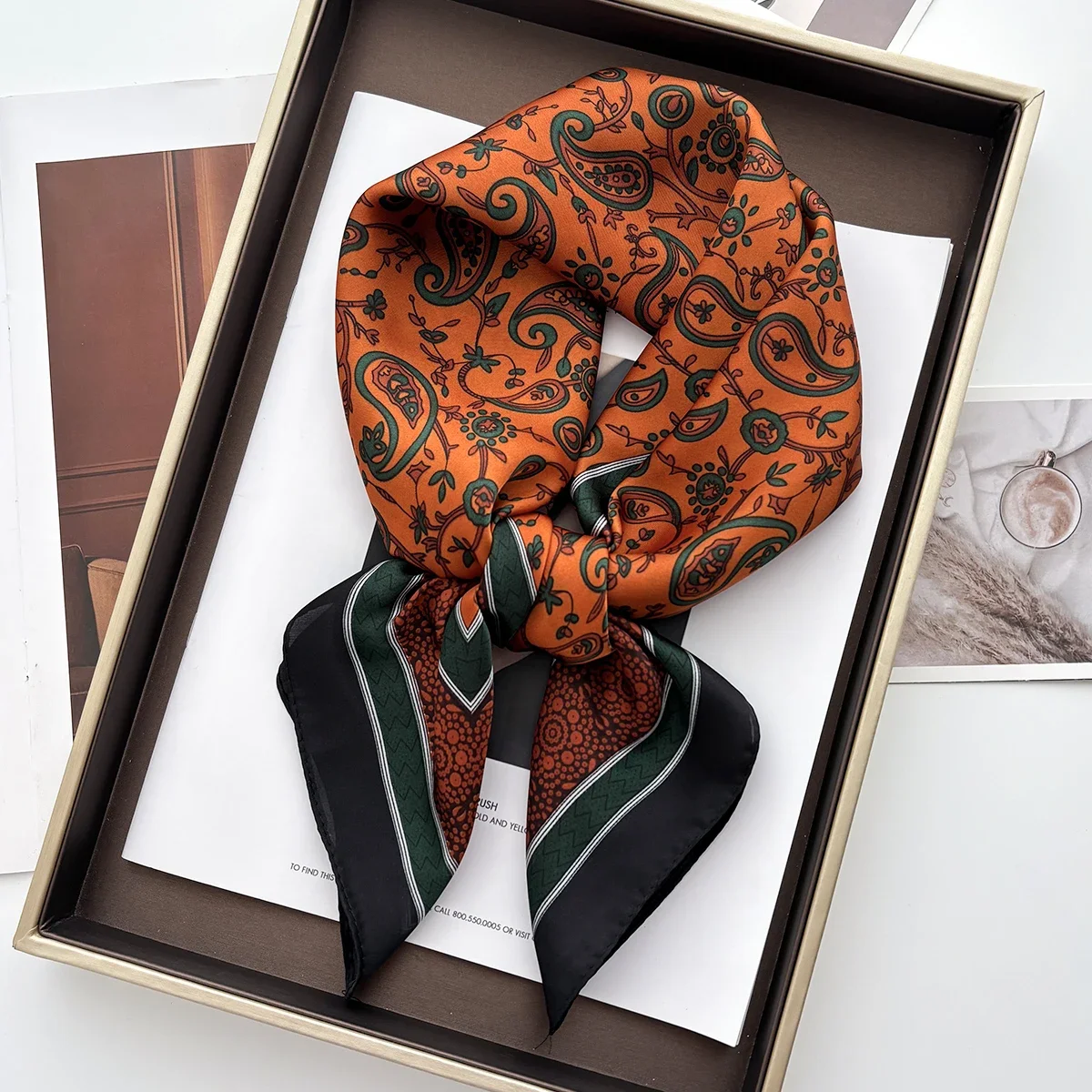 Luxury Women's Vintage Versatile Thin Satin Scarf Floral Print Hairband Spring Small Square Scarf for Tying Hair And Bags