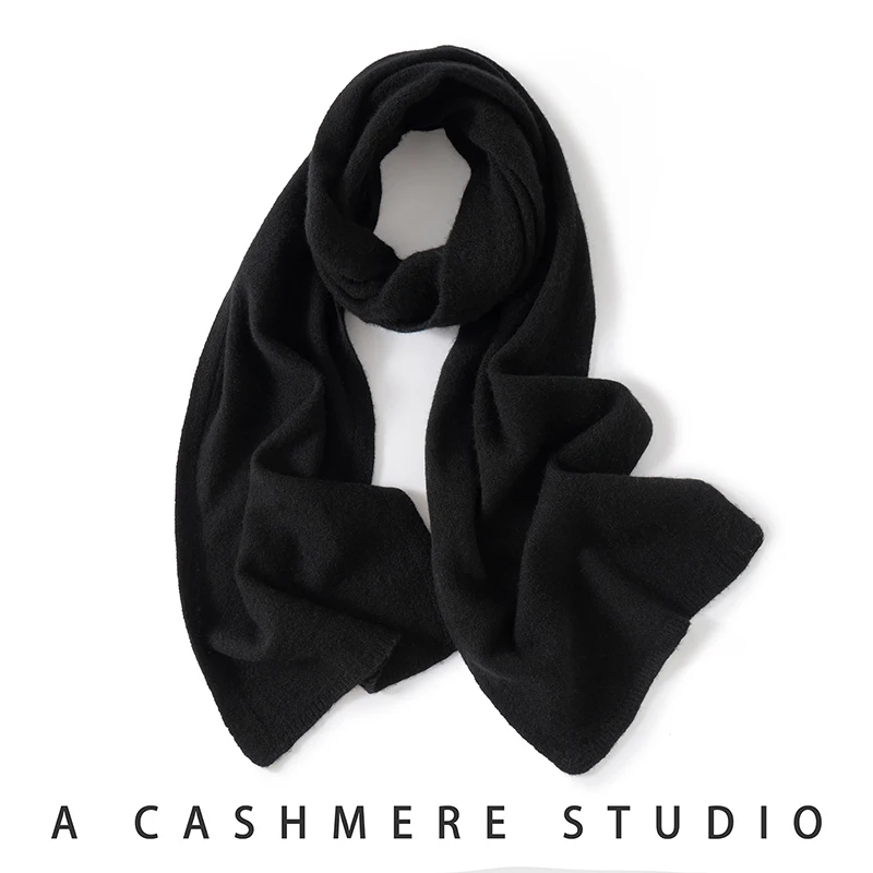 New Chic Women 100% Cashmere Scarf Autumn Winter Cashmere Knitted Solid Long Shawls Row Style Basic Soft Warm Scarf Luxury Tops