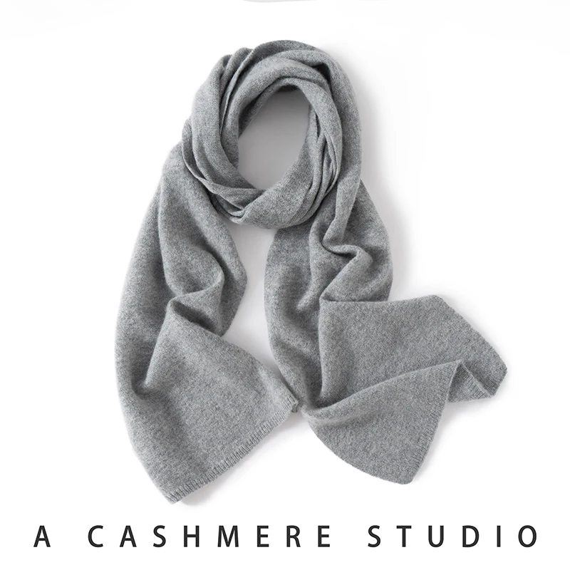 New Chic Women 100% Cashmere Scarf Autumn Winter Cashmere Knitted Solid Long Shawls Row Style Basic Soft Warm Scarf Luxury Tops