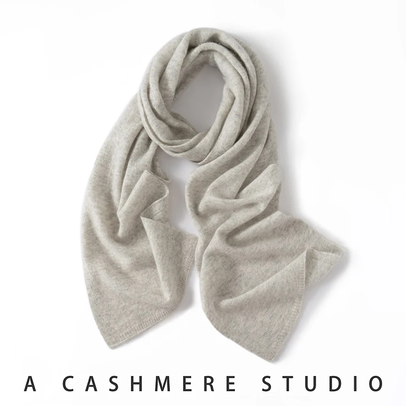 New Chic Women 100% Cashmere Scarf Autumn Winter Cashmere Knitted Solid Long Shawls Row Style Basic Soft Warm Scarf Luxury Tops