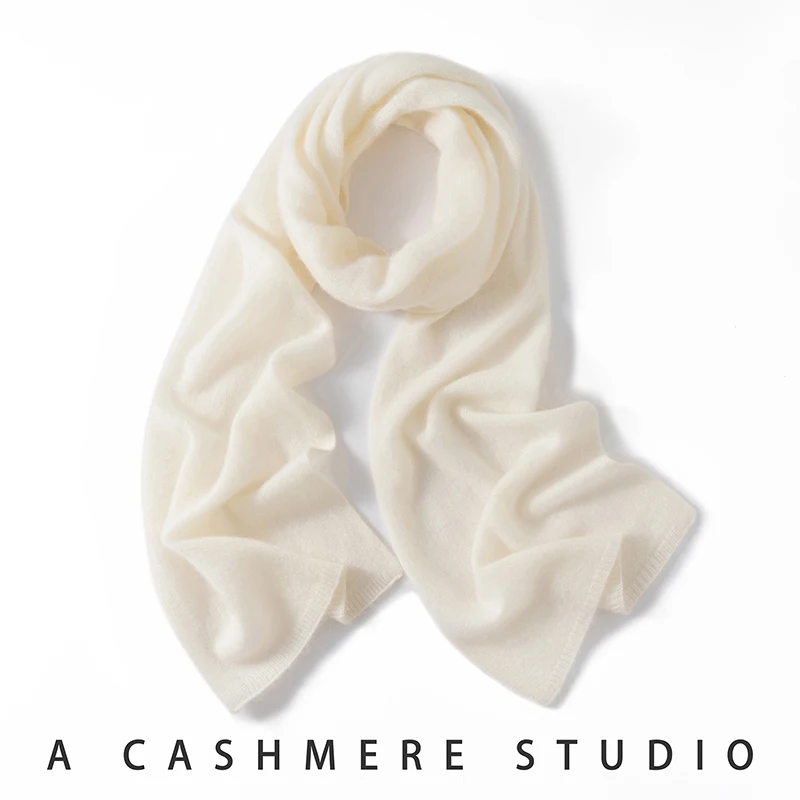 New Chic Women 100% Cashmere Scarf Autumn Winter Cashmere Knitted Solid Long Shawls Row Style Basic Soft Warm Scarf Luxury Tops