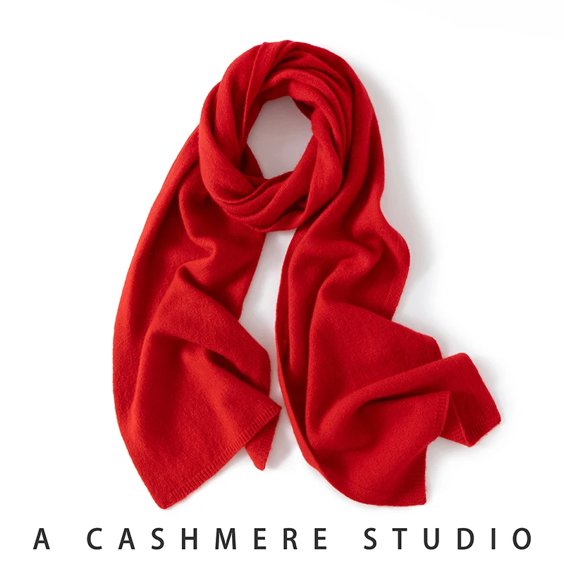New Chic Women 100% Cashmere Scarf Autumn Winter Cashmere Knitted Solid Long Shawls Row Style Basic Soft Warm Scarf Luxury Tops