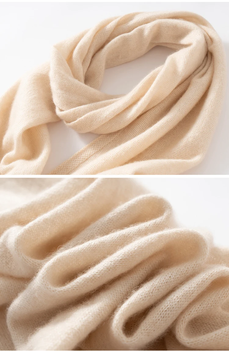 New Chic Women 100% Cashmere Scarf Autumn Winter Cashmere Knitted Solid Long Shawls Row Style Basic Soft Warm Scarf Luxury Tops