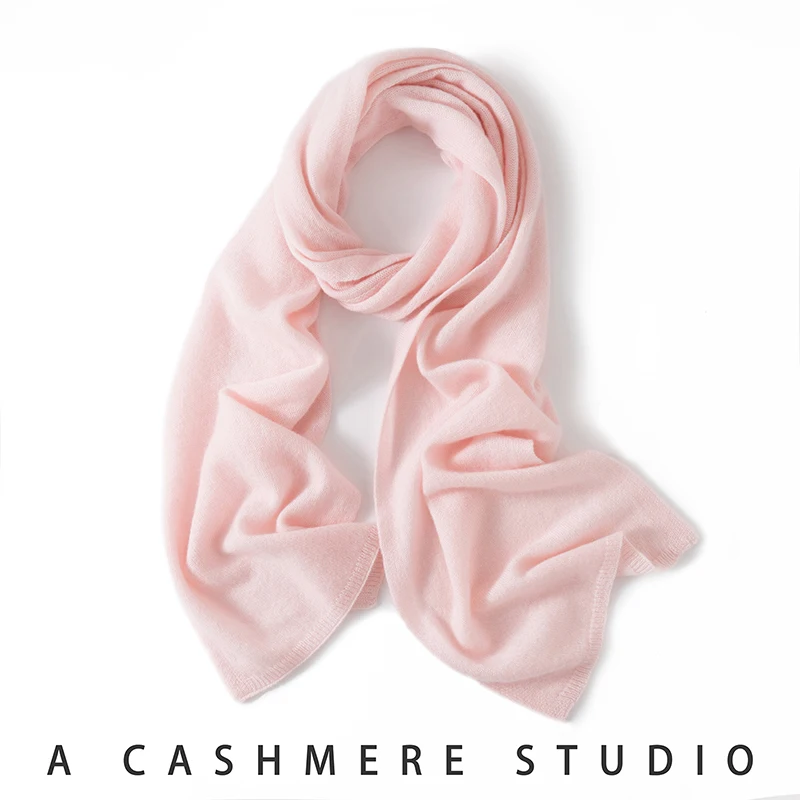New Chic Women 100% Cashmere Scarf Autumn Winter Cashmere Knitted Solid Long Shawls Row Style Basic Soft Warm Scarf Luxury Tops