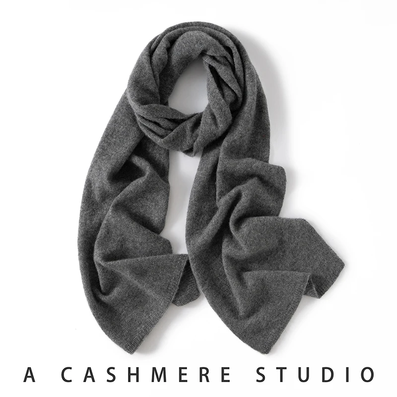 New Chic Women 100% Cashmere Scarf Autumn Winter Cashmere Knitted Solid Long Shawls Row Style Basic Soft Warm Scarf Luxury Tops