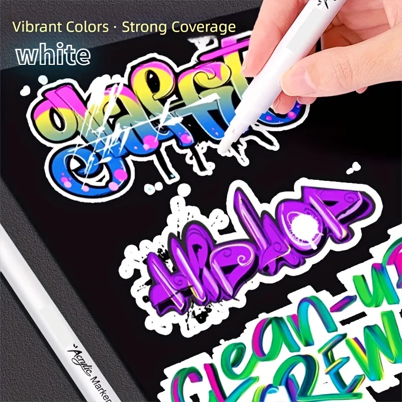 19Pcs Bulk White Acrylic Markers - Fast-Drying Waterproof Ink, Odorless Low-Mess Tip for DIY Coloring, Drawing, Labeling, Fabric