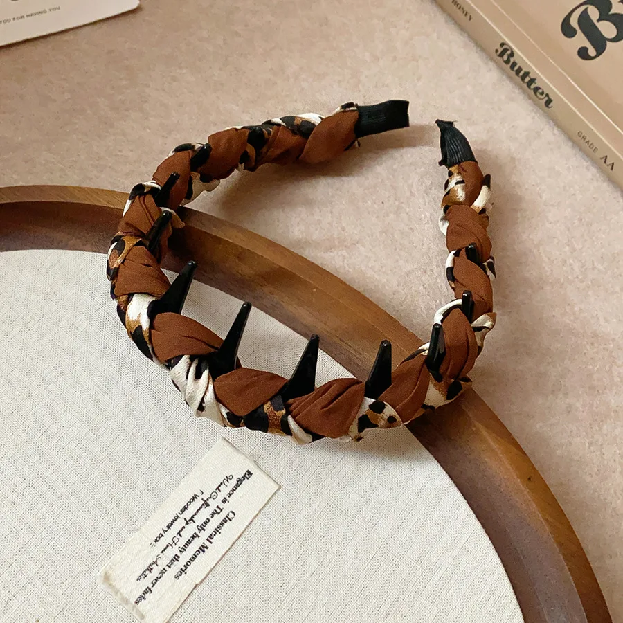 Vintage Leopard Print Headband for Women Girl Personality Fabric Wrap Hairband Creative Versatile Hair Accessories Daily Wear W