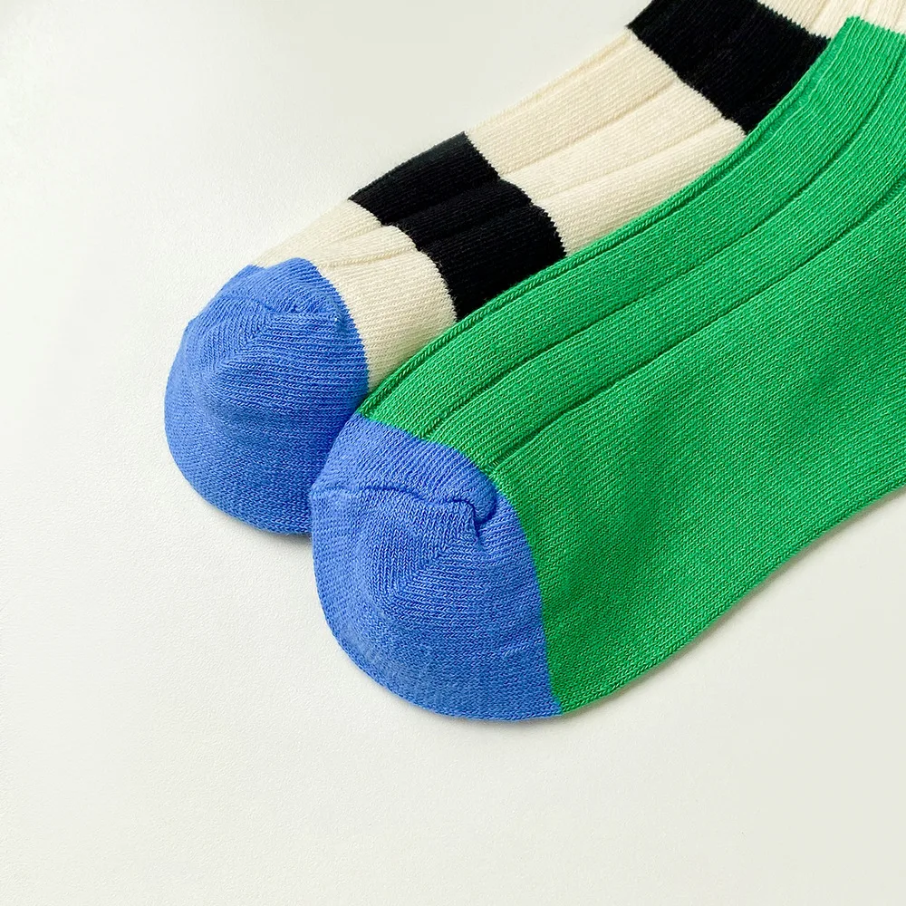 Retro Women's Socks Korean Style New Novelty Cotton Casual Mixed-Color Japanese Style AB Socks Women Striped Cotton Medium Socks