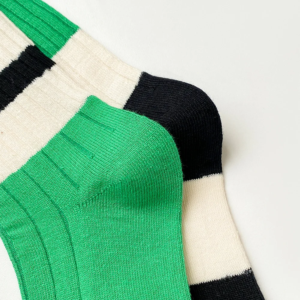 Retro Women's Socks Korean Style New Novelty Cotton Casual Mixed-Color Japanese Style AB Socks Women Striped Cotton Medium Socks