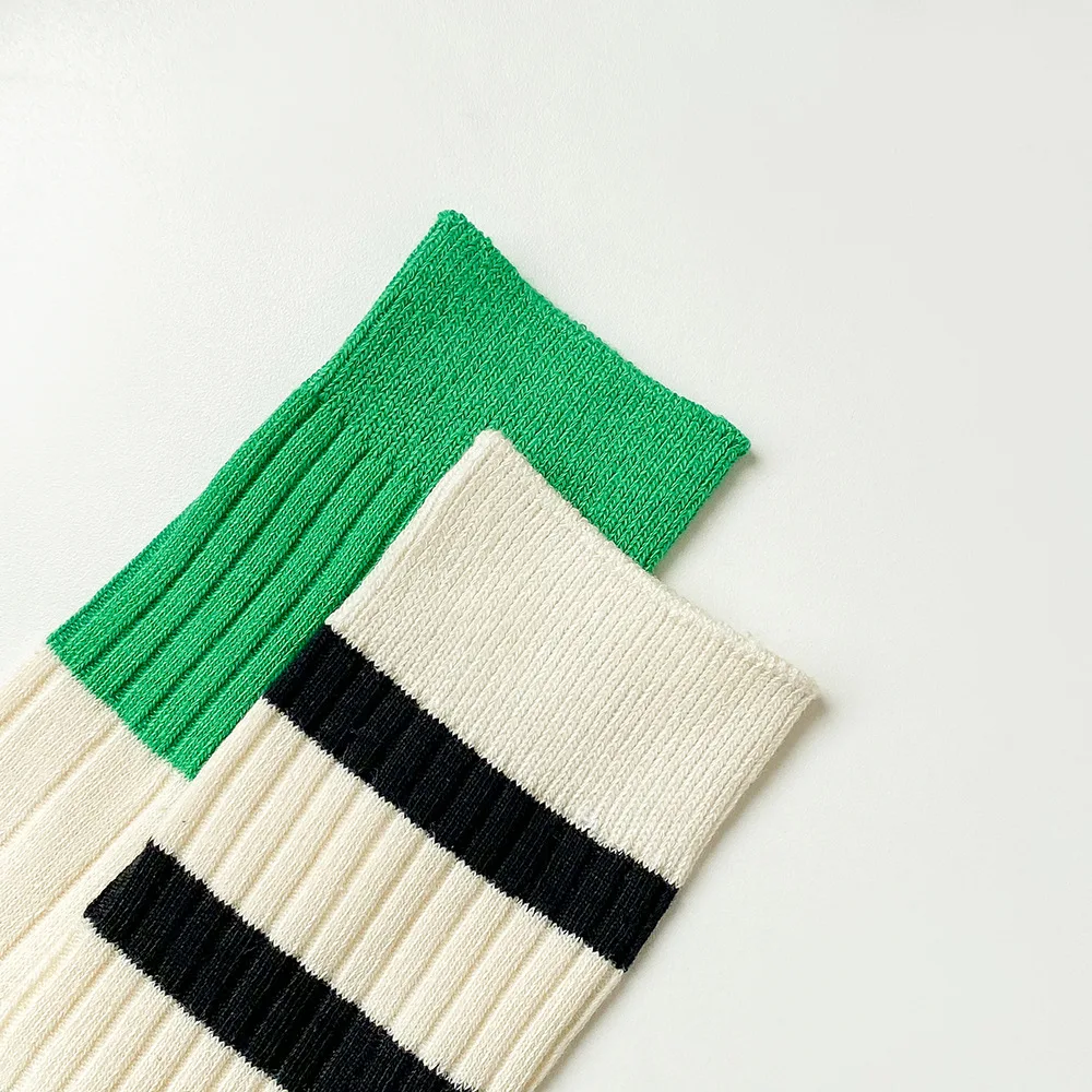 Retro Women's Socks Korean Style New Novelty Cotton Casual Mixed-Color Japanese Style AB Socks Women Striped Cotton Medium Socks