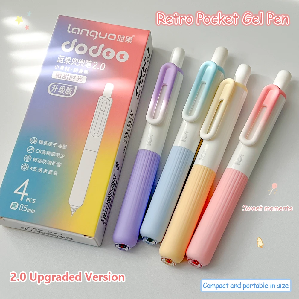4 Retro Pocket Gel Pens 0.5mm Portable Quick-Dry Pens Stylish IG Style Office Signature Black Pens