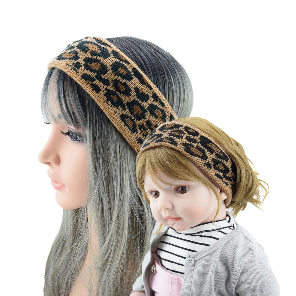 Leopard Headband Cross Knit Chunky Headbands Elastic Crochet Turban Ear Warmer Headwraps for Children Women Hair Accessories