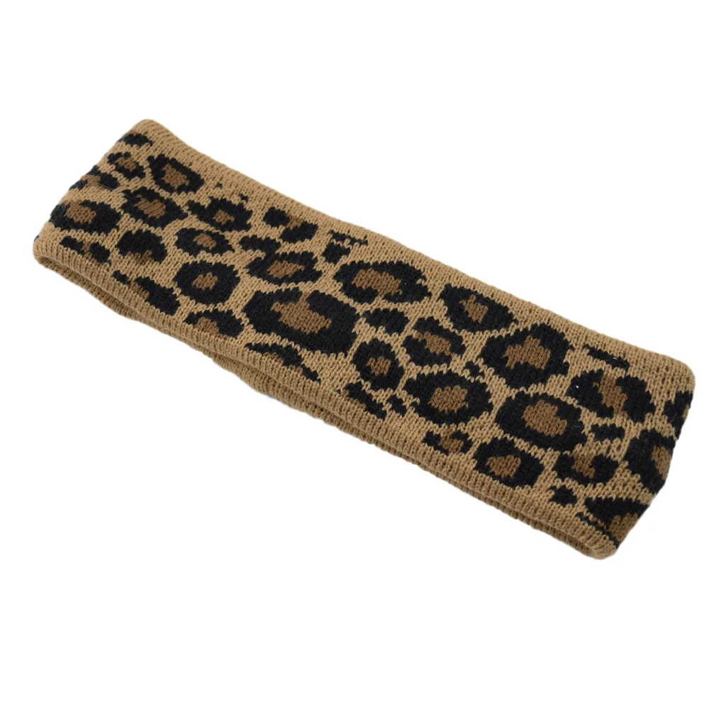 Leopard Headband Cross Knit Chunky Headbands Elastic Crochet Turban Ear Warmer Headwraps for Children Women Hair Accessories