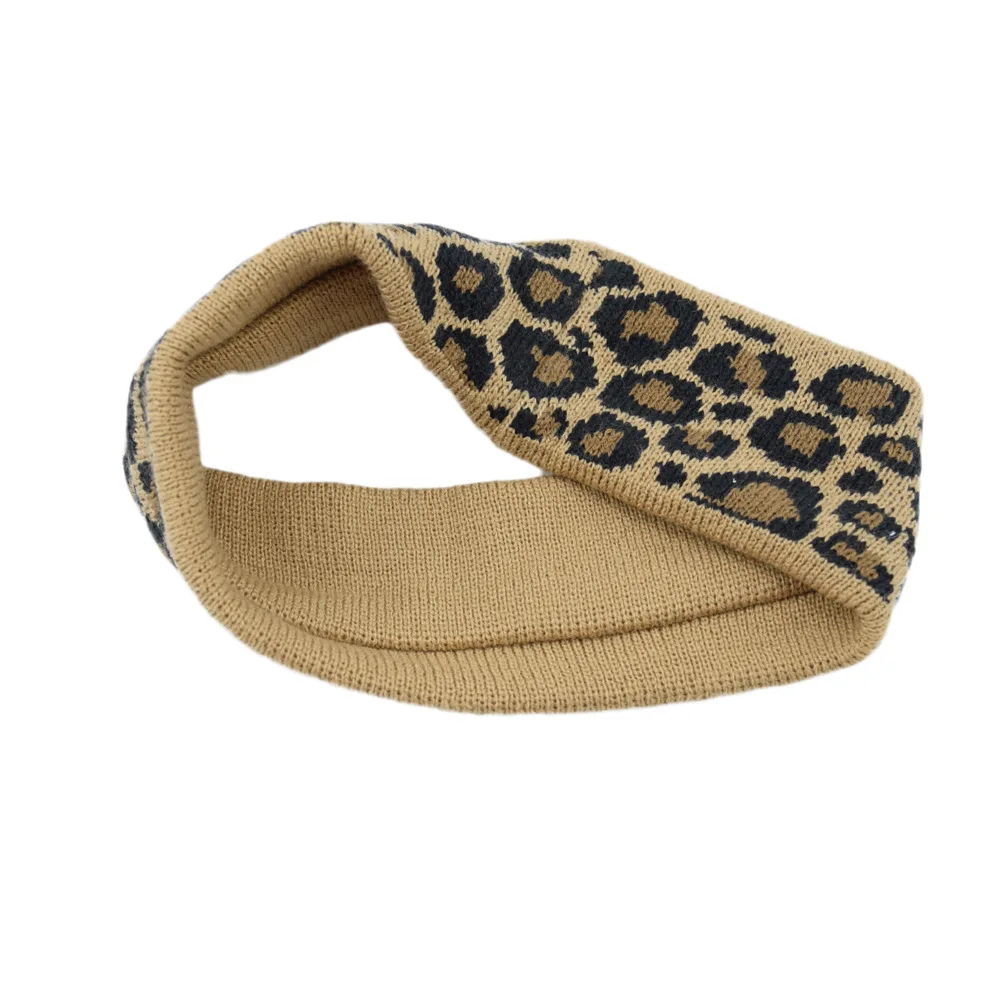 Leopard Headband Cross Knit Chunky Headbands Elastic Crochet Turban Ear Warmer Headwraps for Children Women Hair Accessories