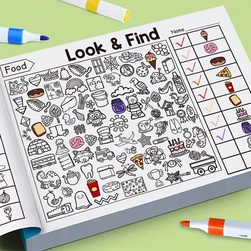 Kids Hidden Object Coloring Book with Find & Color 32 Pages - Interactive Seek & Color Activity Workbook for &, School, Home