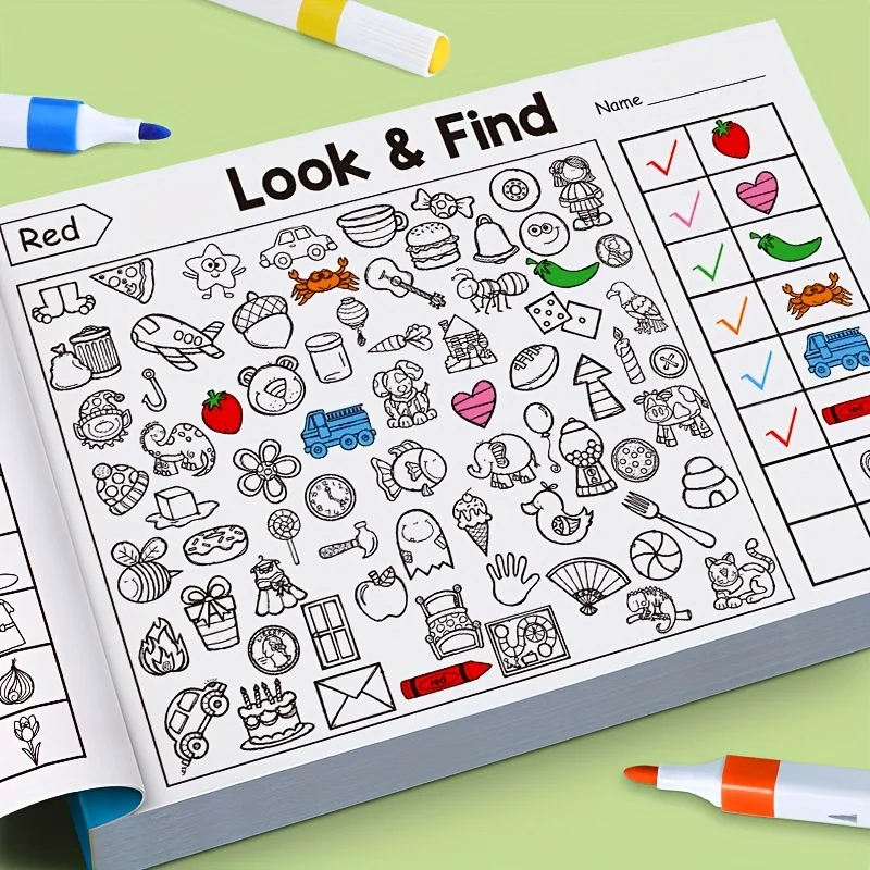 Kids Hidden Object Coloring Book with Find & Color 32 Pages - Interactive Seek & Color Activity Workbook for &, School, Home