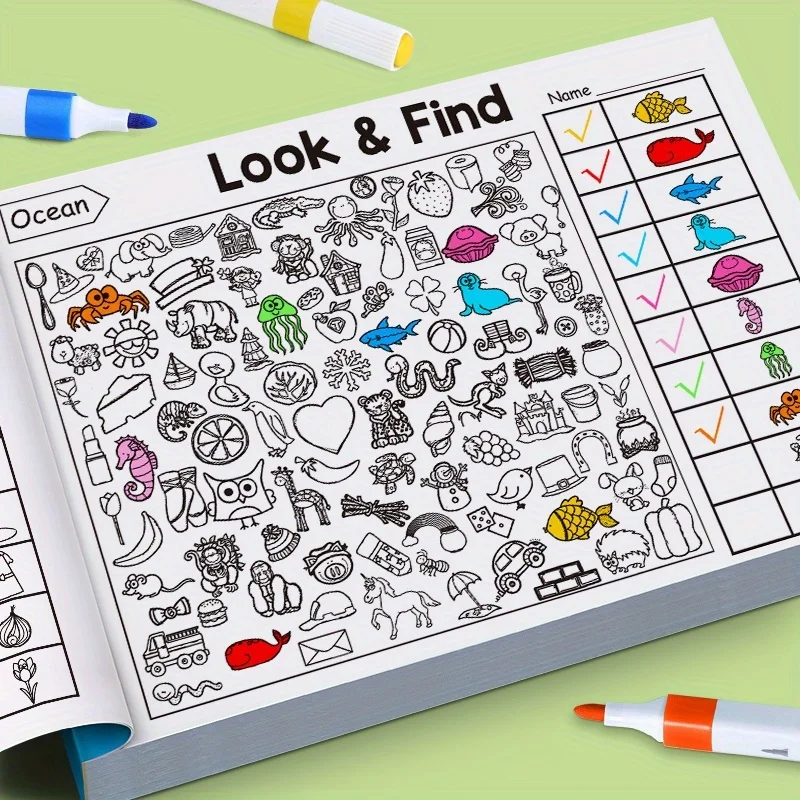 Kids Hidden Object Coloring Book with Find & Color 32 Pages - Interactive Seek & Color Activity Workbook for &, School, Home