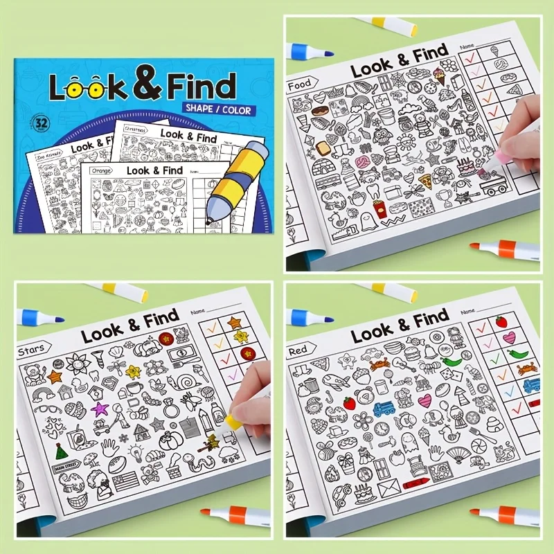 Kids Hidden Object Coloring Book with Find & Color 32 Pages - Interactive Seek & Color Activity Workbook for &, School, Home