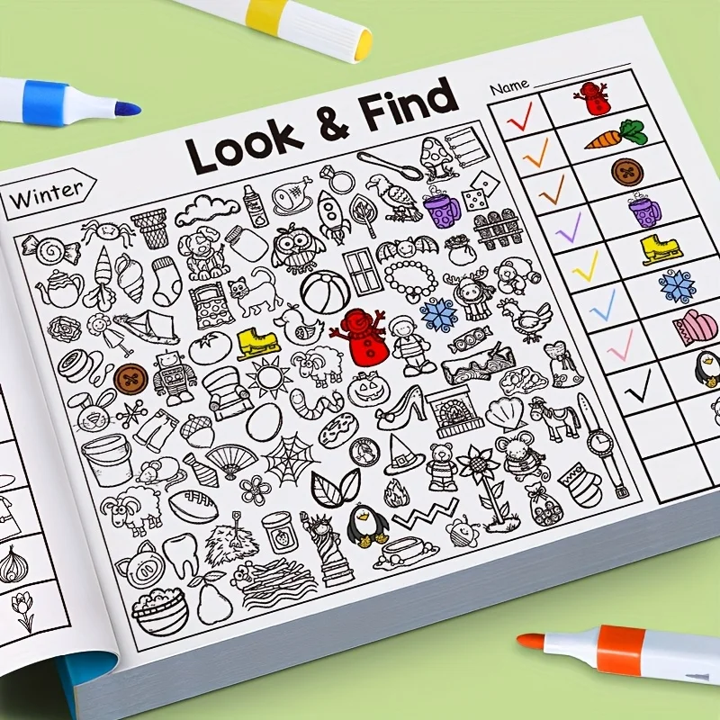 Kids Hidden Object Coloring Book with Find & Color 32 Pages - Interactive Seek & Color Activity Workbook for &, School, Home