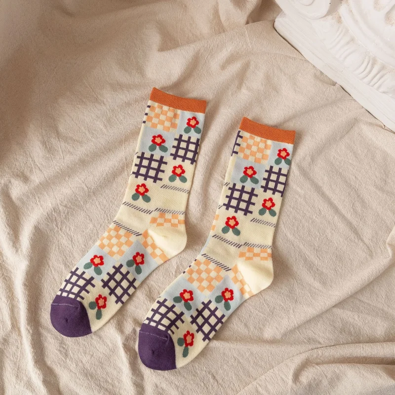 1/3/5 Pairs Sunflower Print Socks Women Mid-Calf French Style Cute Preppy Casual Fashion All Season Daily Wear EU 35-40 US 5-8