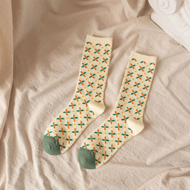 1/3/5 Pairs Sunflower Print Socks Women Mid-Calf French Style Cute Preppy Casual Fashion All Season Daily Wear EU 35-40 US 5-8
